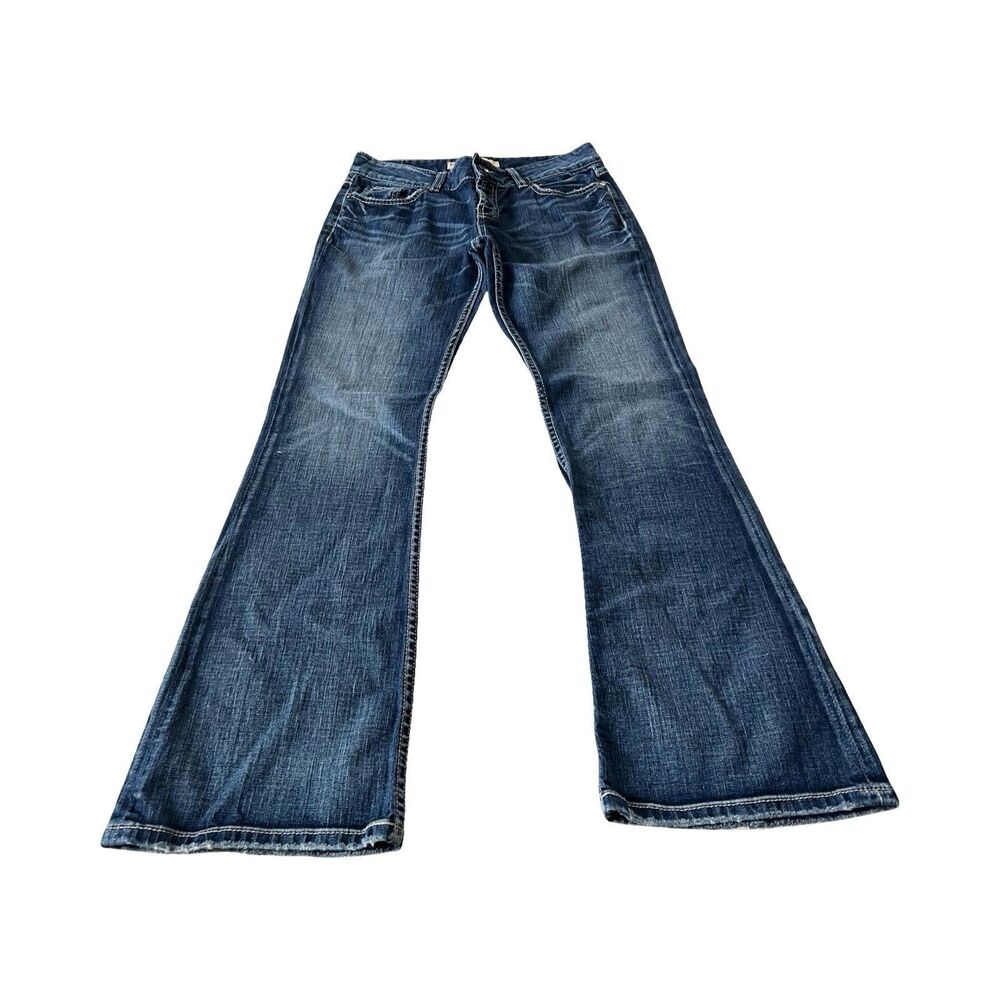 BKE Culture Bootcut Jeans Medium Wash Whiskered Thick Stitch BKL3737R‎ Mens
